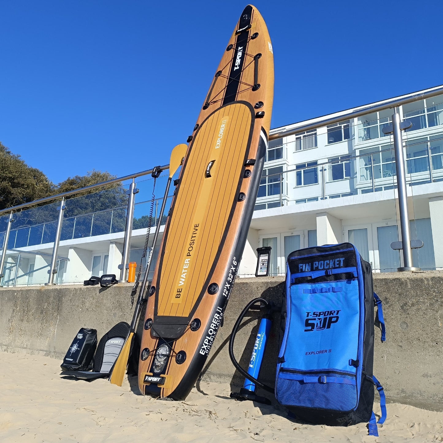 Paddle Board Explorer II SUP with Kayak Conversion Kit 12′ Wooden Style