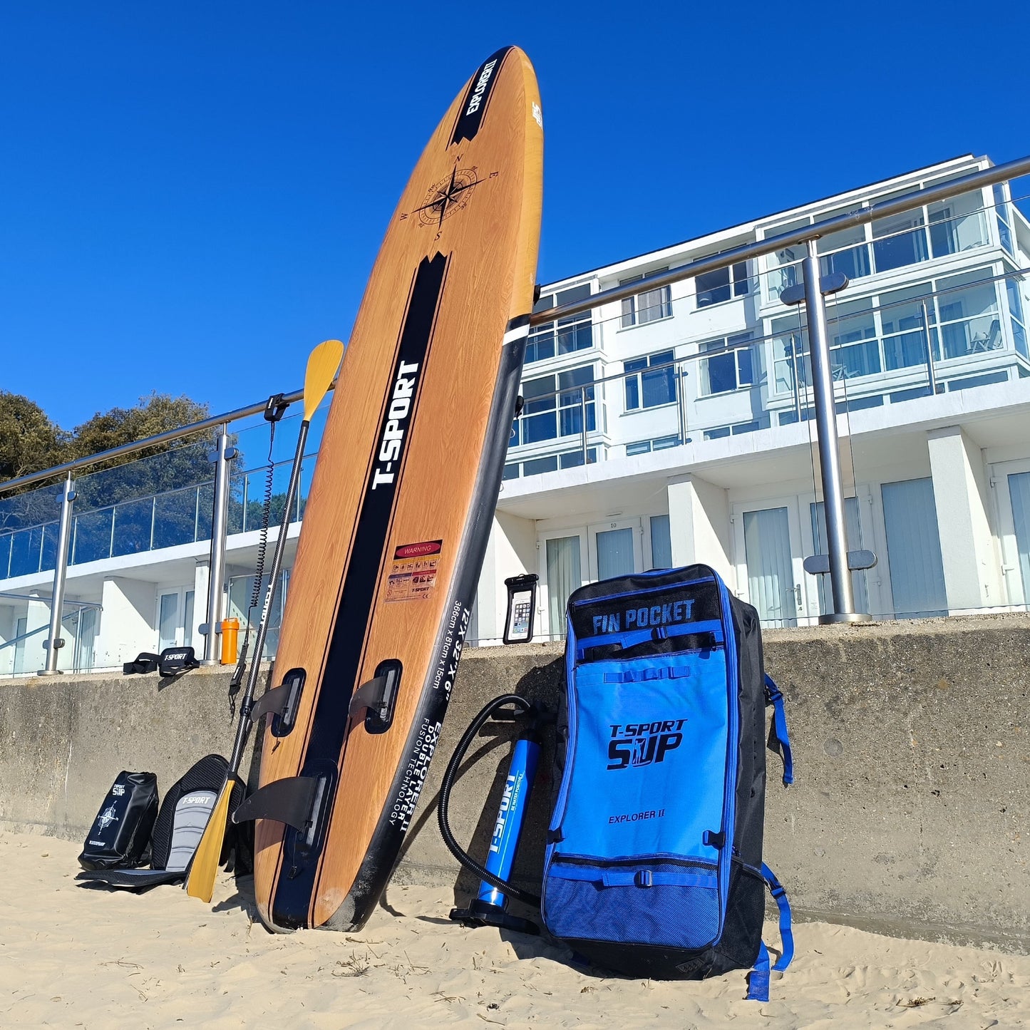 Paddle Board Explorer II SUP with Kayak Conversion Kit 12′ Wooden Style