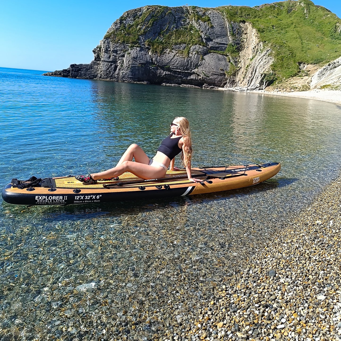 Paddle Board Explorer II SUP with Kayak Conversion Kit 12′ Wooden Style