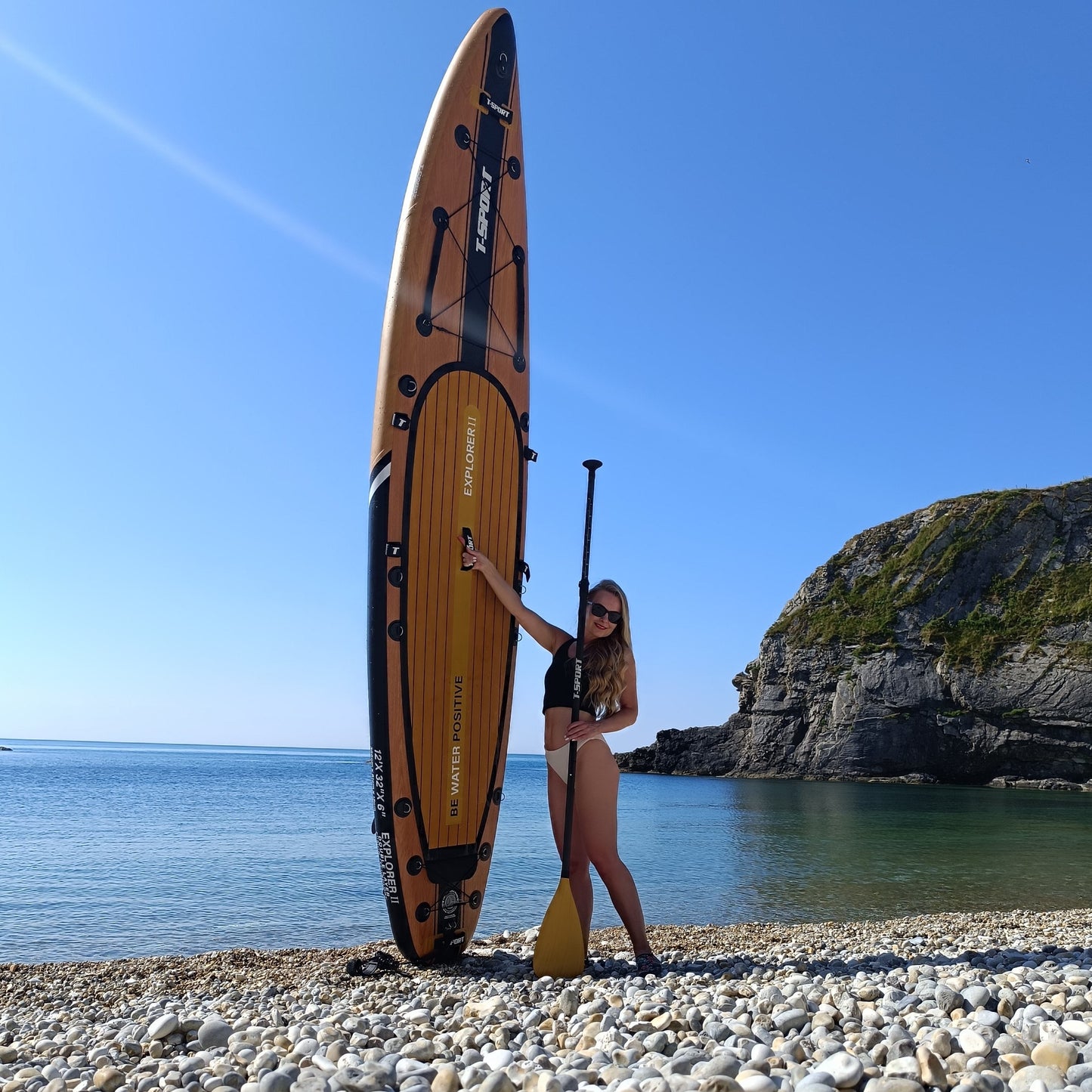 Paddle Board Explorer II SUP with Kayak Conversion Kit 12′ Wooden Style