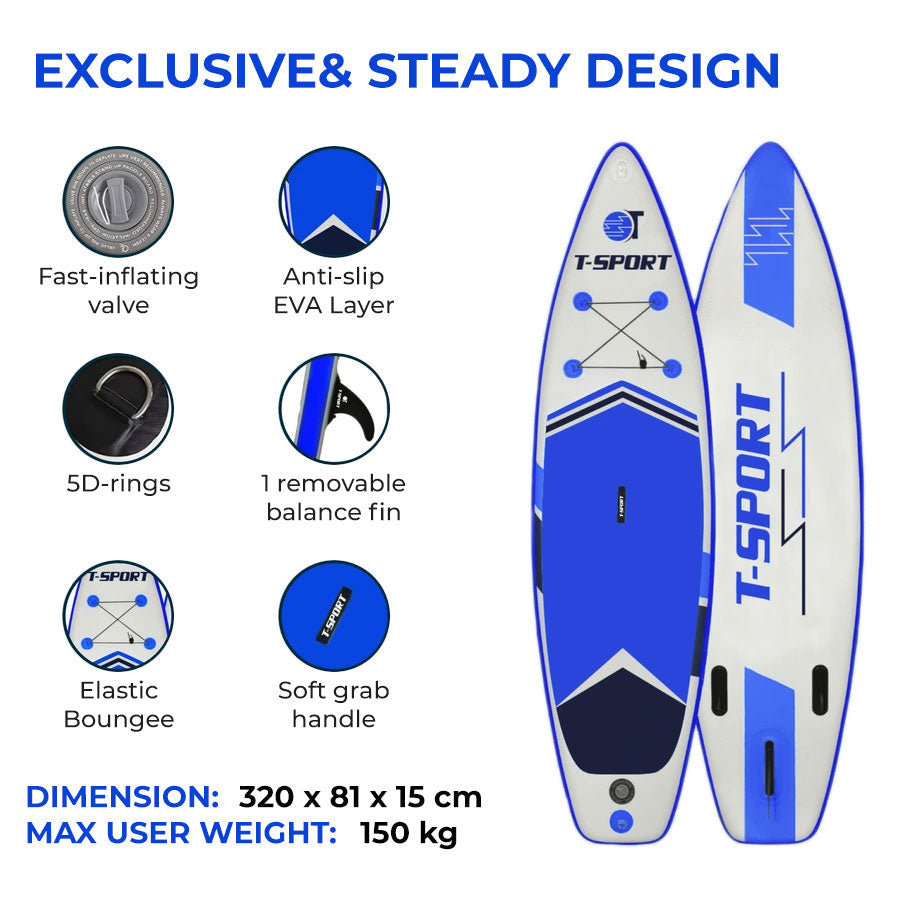 10'6" Blue Deep Inflatable Paddle Board + QR Belt!